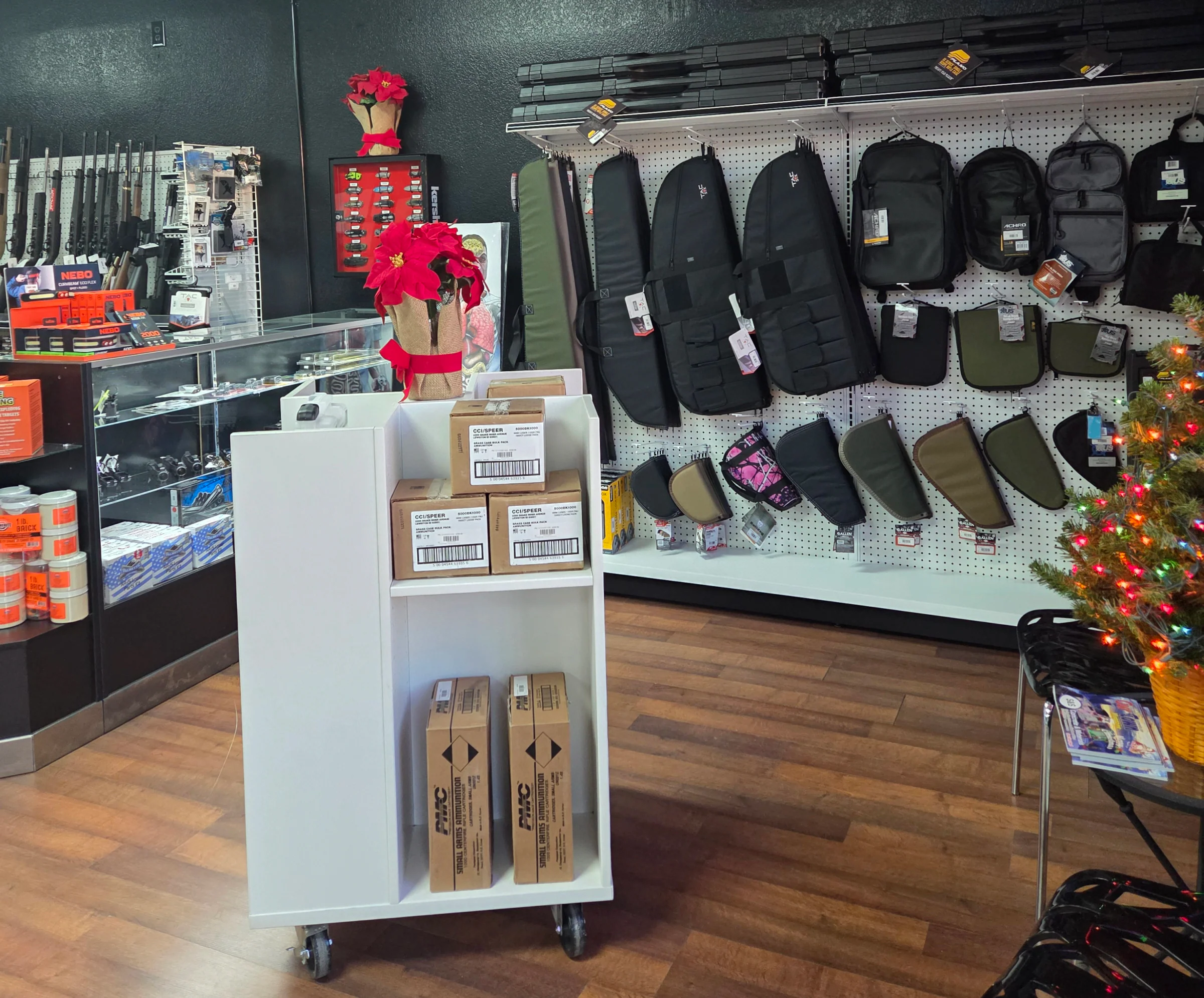 Gear bags on pegboard wall at Gun Boss in Bullhead City, Arizona